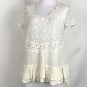 Free People Lace & Knit Ivory Cream Blouse Top S